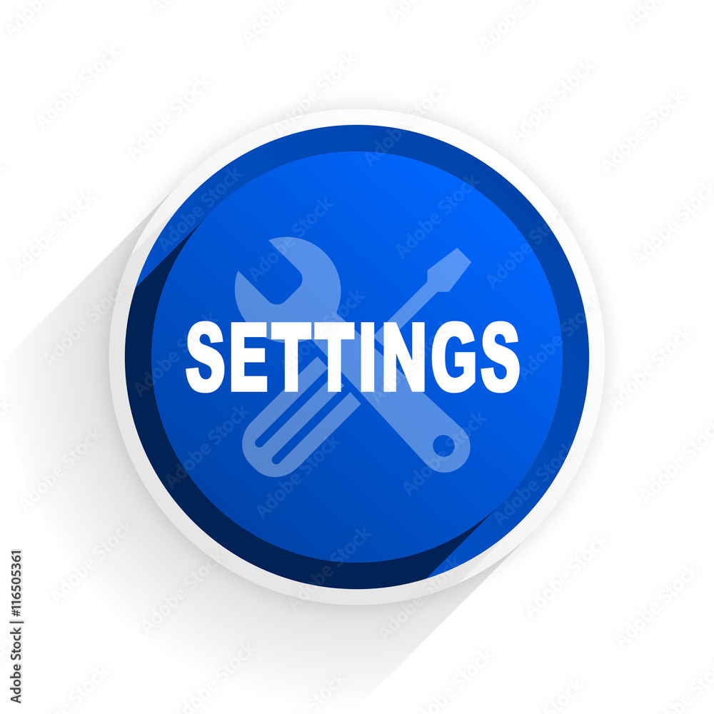 settings flat icon with shadow on white background, blue modern design web element settings flat icon with shadow on white background, blue modern design web element