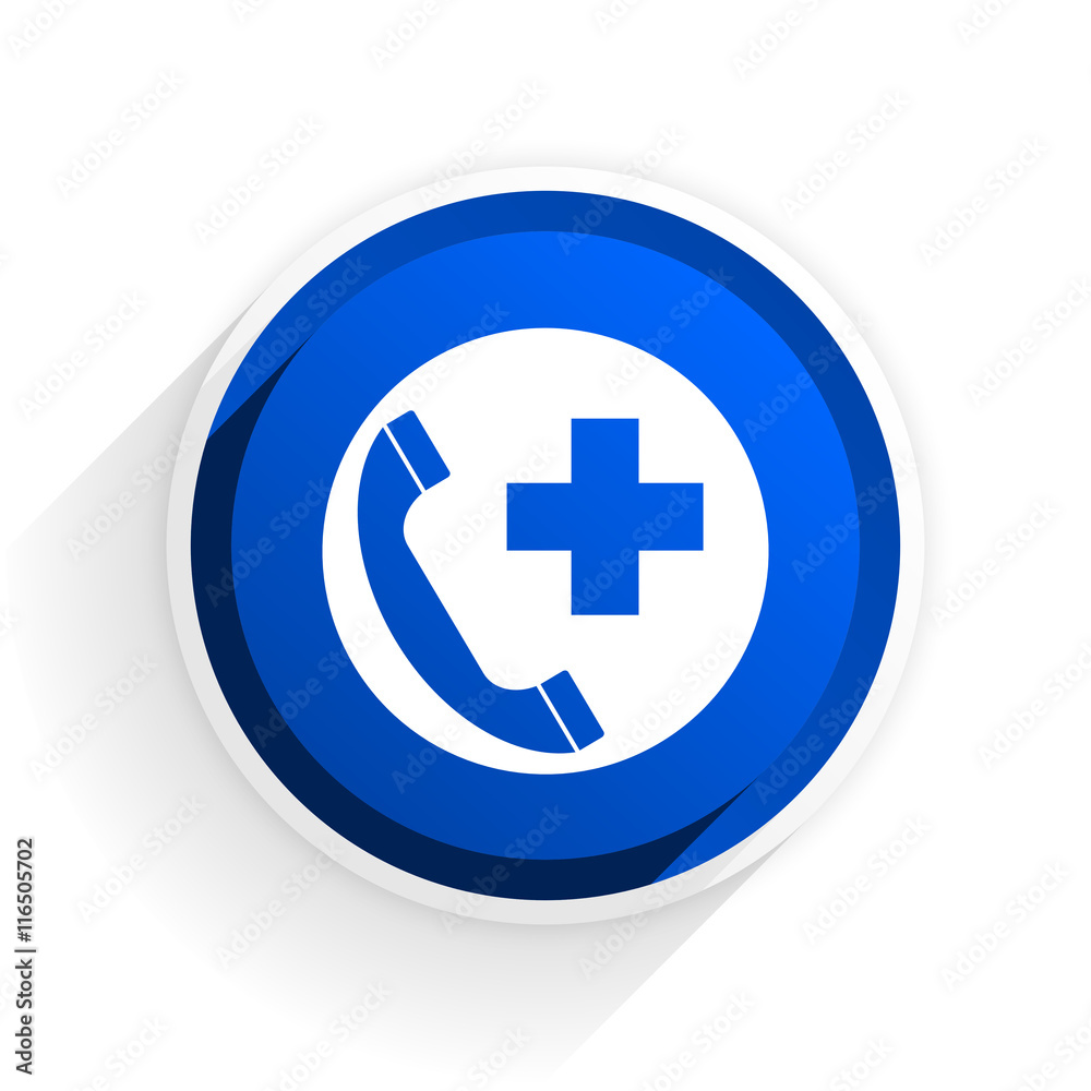 emergency call flat icon with shadow on white background, blue modern design web element emergency call flat icon with shadow on white background, blue modern design web element
