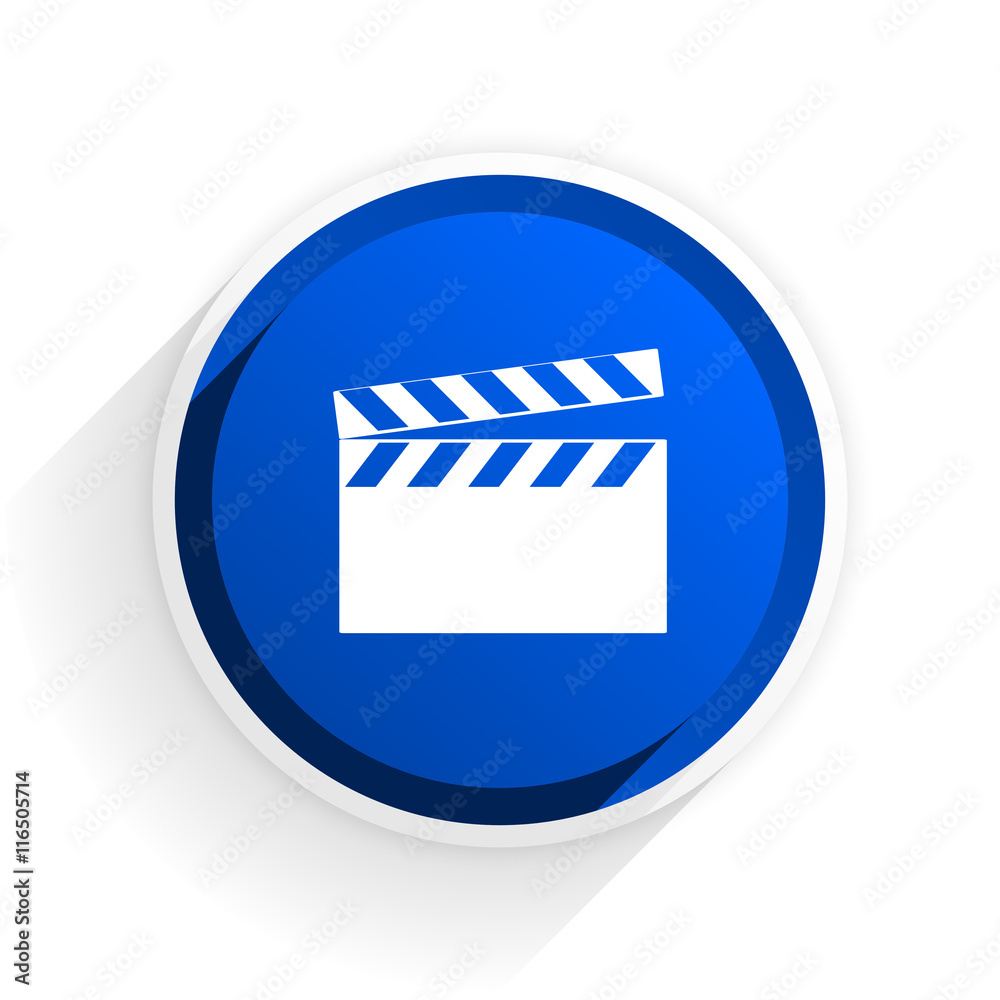 video flat icon with shadow on white background, blue modern design web element