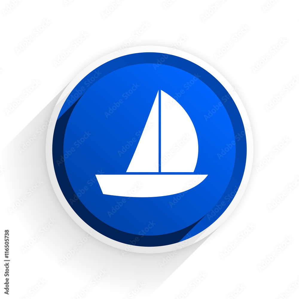 yacht flat icon with shadow on white background, blue modern design web element