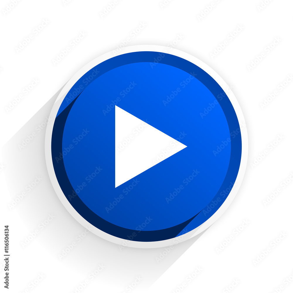 play flat icon with shadow on white background, blue modern design web element play flat icon with shadow on white background, blue modern design web element