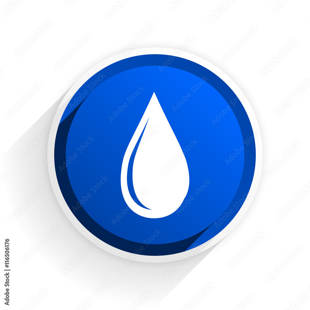water drop flat icon with shadow on white background, blue modern design web element