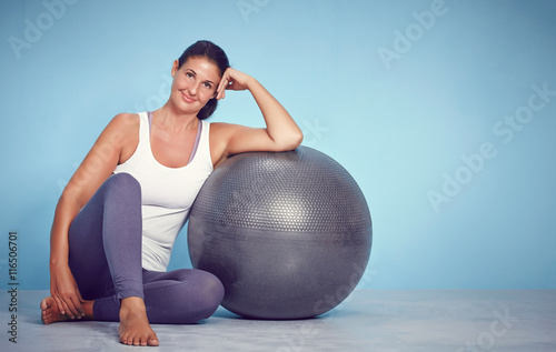 Smiling Yoga Woman With Excercise Ball