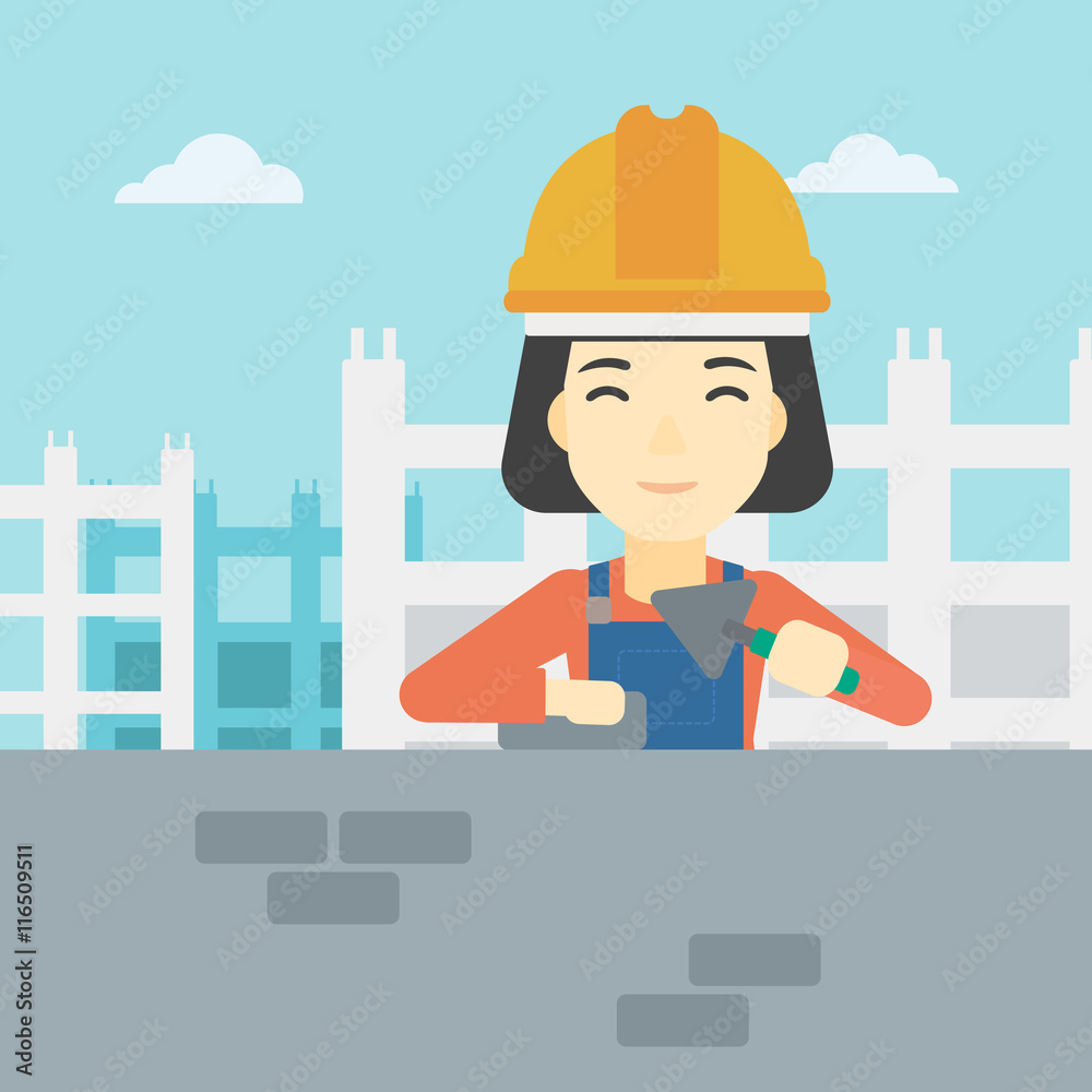 Bricklayer with spatula and brick. Bricklayer with spatula and brick.
