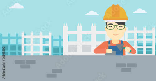 Bricklayer with spatula and brick.