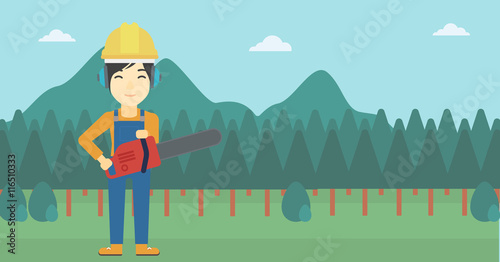 Lumberjack with chainsaw vector illustration.