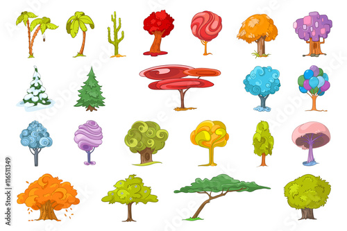 Vector set of various trees illustrations.
