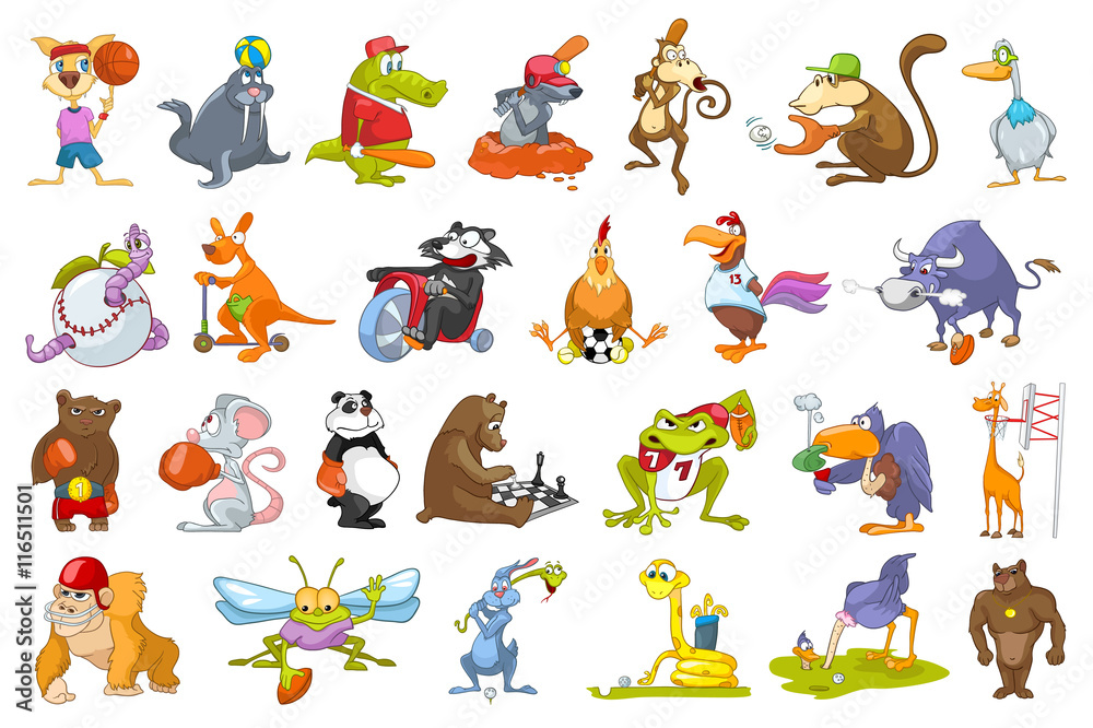 Fototapeta premium Vector set of animals sport illustrations.