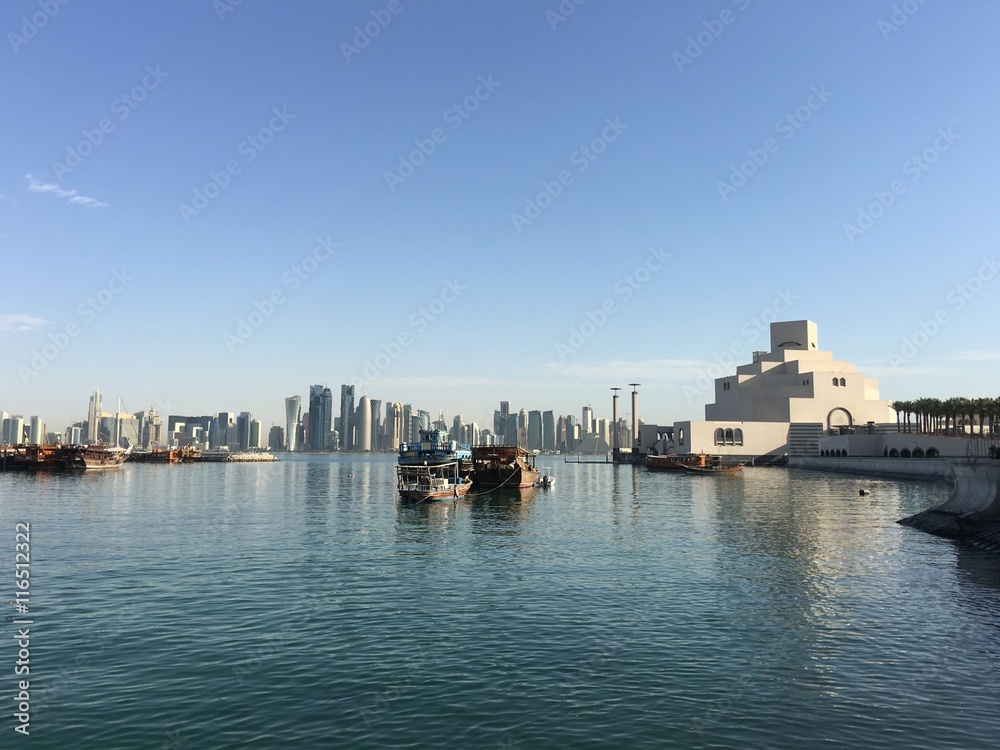 Naklejka premium The Museum of Islamic Art and traditional Dhows