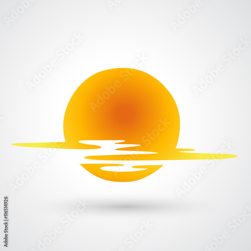 sunset and sea waves icon