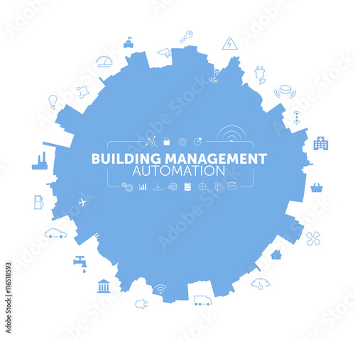 Building Management Automation Concept on White Background