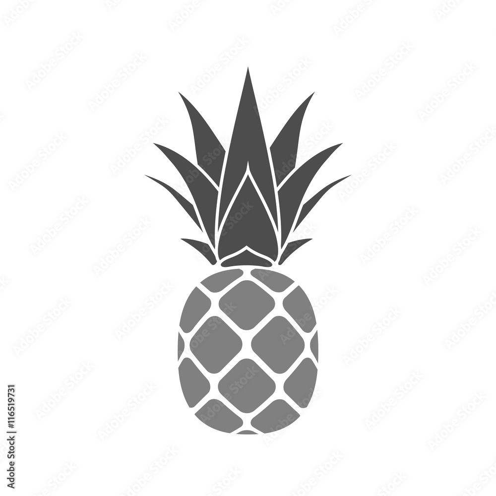 Pineapple with leaf icon. Tropical fruit isolated on white background ...