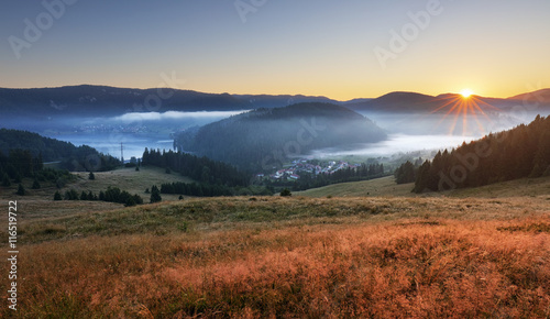 Meadow and hills at sunrise, Mlynky, Slovakia © TTstudio