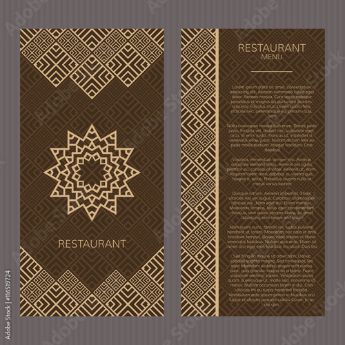 Set of abstract vector cards. Two vector templates with elegant oriental design. Vector menu cards. Vector templates for restaurant menu. Vector menu templates in luxury style.