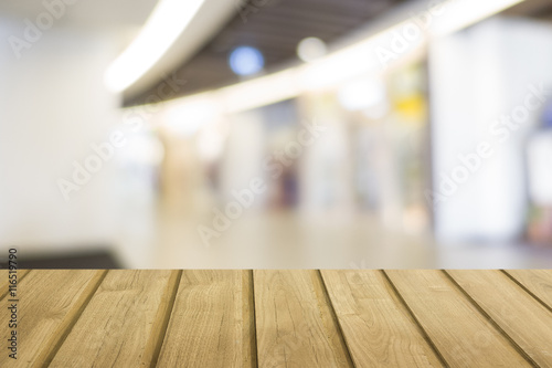 empty wood and blur people shopping mall background 