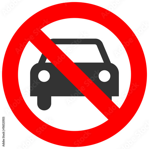 Prohibition sign with car icon isolated on white background. Vehicle is forbidden vector illustration. Car not allowed image. Cars are banned.
