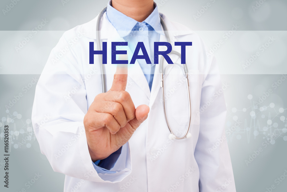 Doctor hand touching HEART sign on virtual screen. medical concept Doctor hand touching HEART sign on virtual screen. medical concept