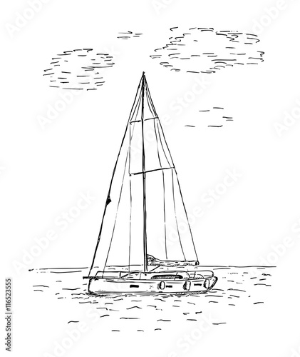 Sailing yacht. Vector sketch illustration.