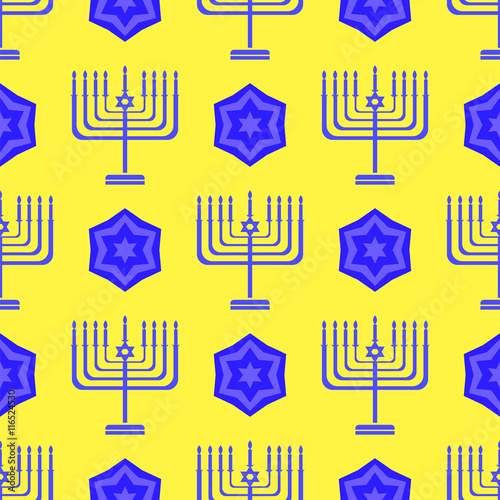 Blue David Star  Seamless Background. Menorah Jewish Symbol of Religion
