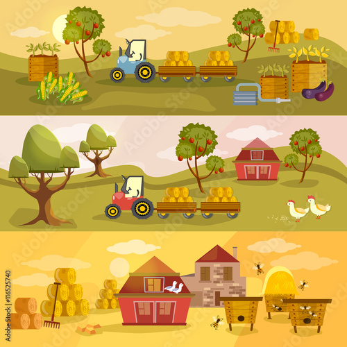 Farm agriculture banner natural food farmer products rural lands