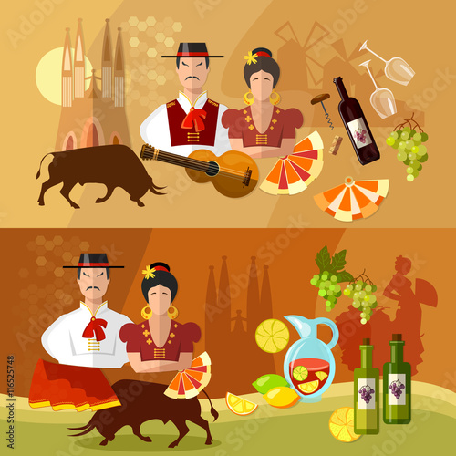 Spain banners traditions and culture spanish attractions people