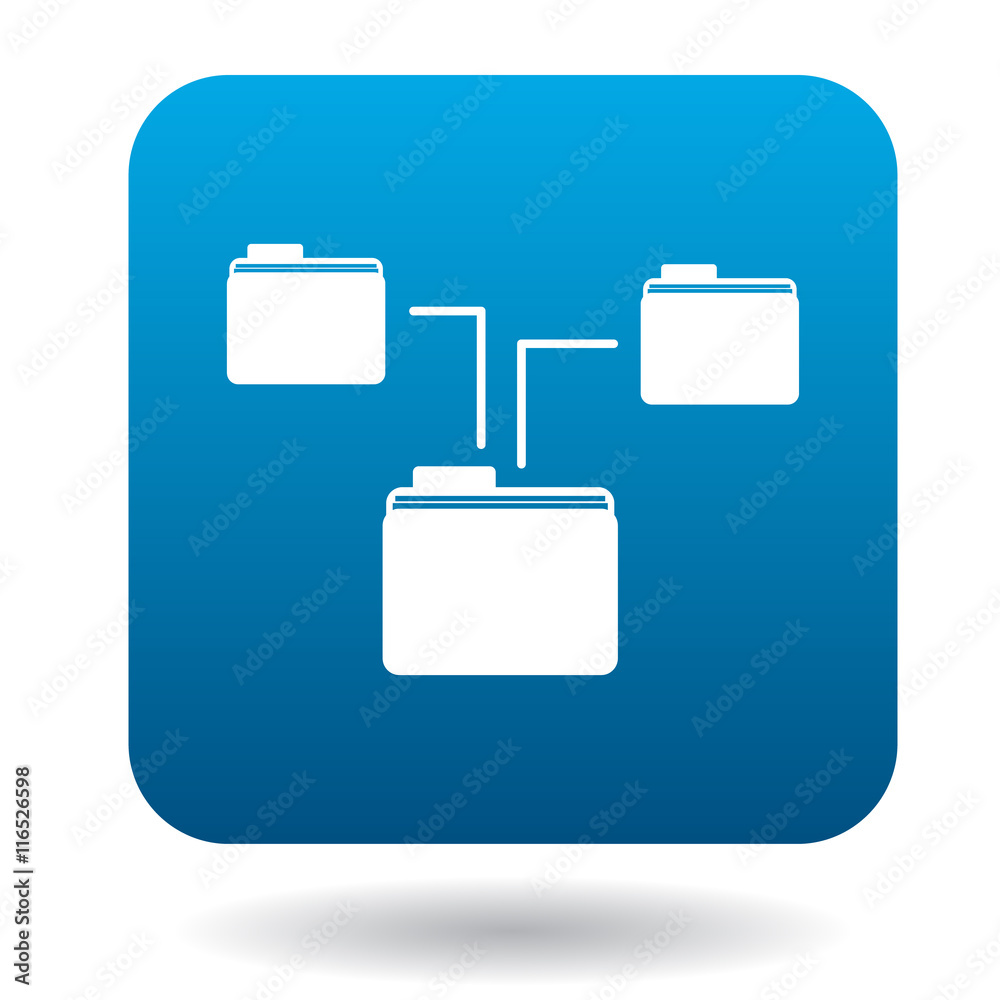 Folders on computer icon in simple style in blue square. Storing symbol Folders on computer icon in simple style in blue square. Storing symbol