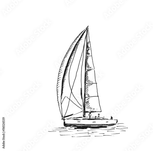 Sketch of Sailing yacht. Vector sketch illustration.