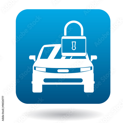Arrested car icon in simple style in blue square. Transport and service symbol