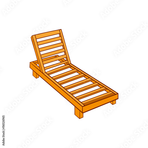 Wooden chaise lounge icon in cartoon style isolated on white background. Relax symbol