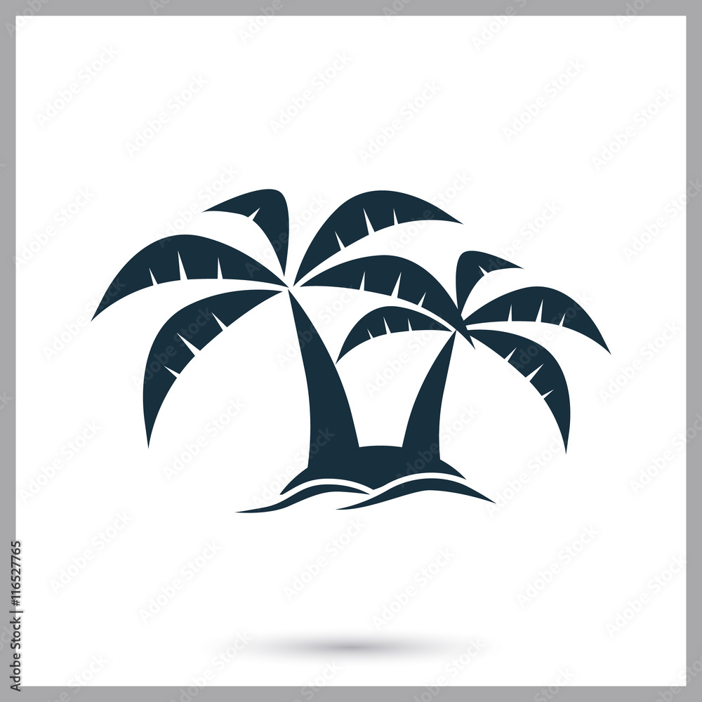 Palms on the island icon on the background