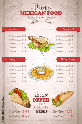 Drawing vertical color mexican food menu