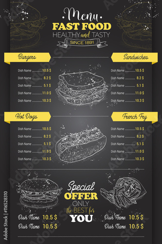 Drawing vertical scetch of fast food menu