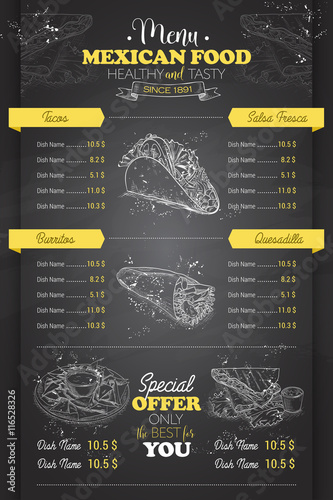 Drawing vertical scetch of mexican food menu