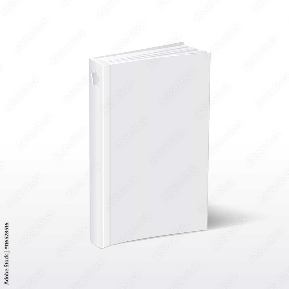 Blank vertical white softcover book standing on table perspective view. Mockup book for education and publish, vector book with hardcover illustration Blank vertical white softcover book standing on table perspective view. Mockup book for education and publish, vector book with hardcover illustration