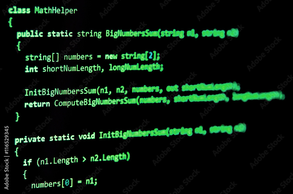 Programming code - green color, written in C# language syntax Programming code - green color, written in C# language syntax