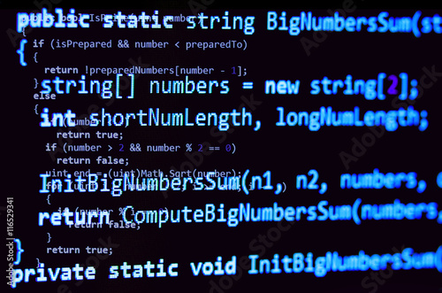 Fotografie Programming code - blue color, written in C# language syntax