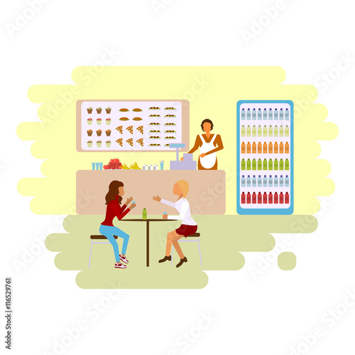 Illustration of school dining-hall with students children