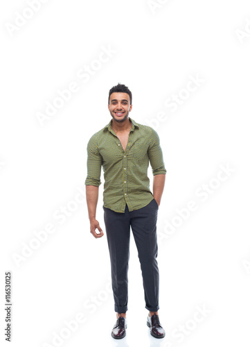 Casual business man happy smile young handsome guy full length
