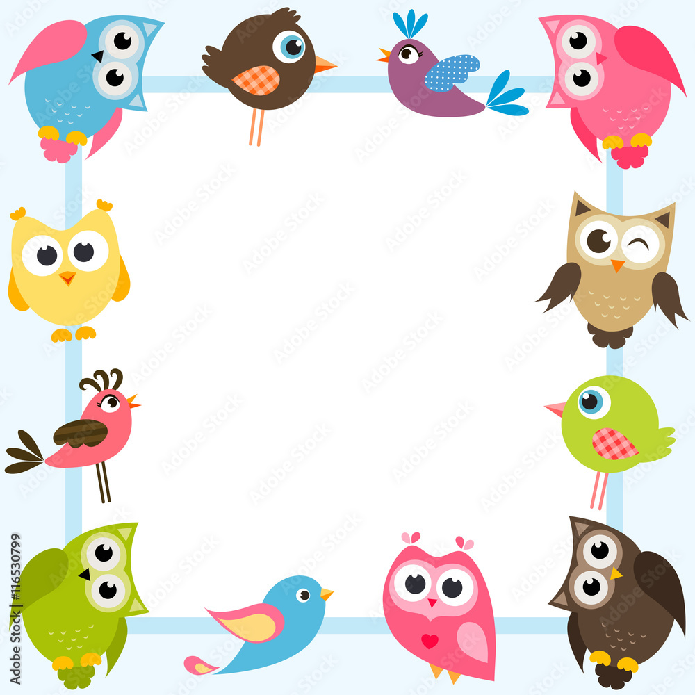 Fototapeta premium blue frame with colorful birds