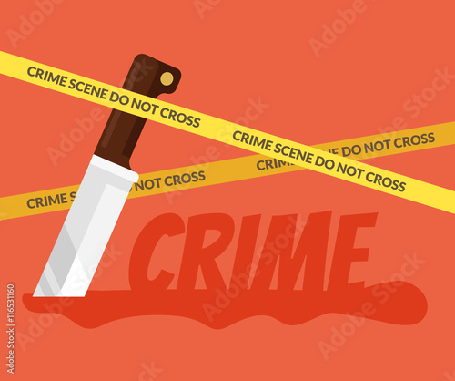 Bloody knife. Crime scene.  Vector flat cartoon illustration