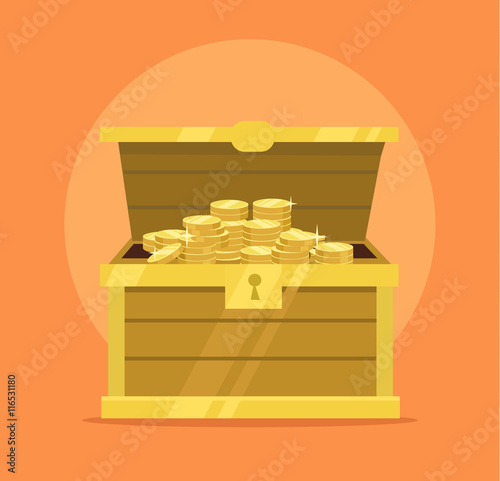 Treasure chest full of gold coins icon. Vector flat cartoon illustration