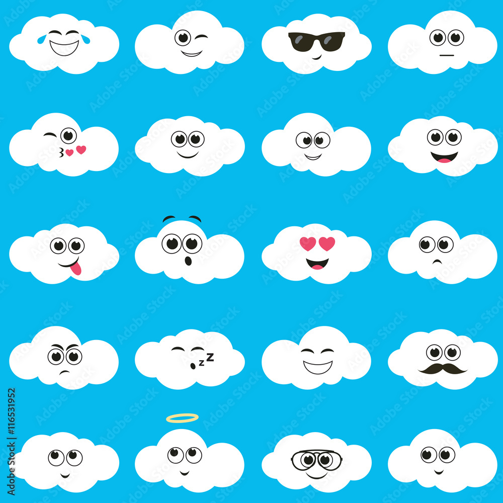 white clouds with smiley faces white clouds with smiley faces