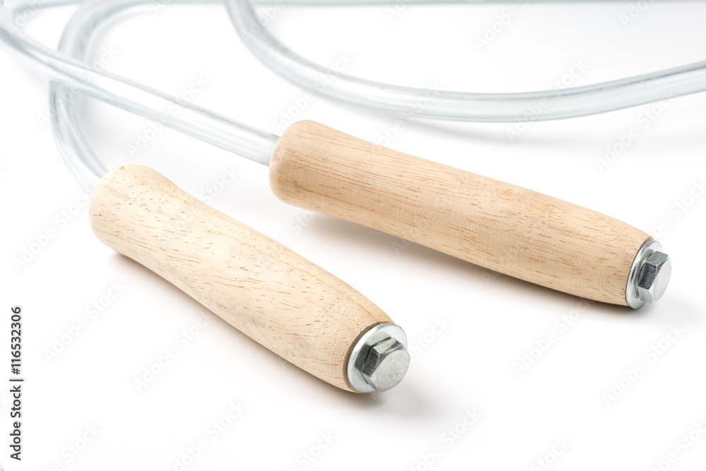 wooden handles of skipping rope isolated on white background wooden handles of skipping rope isolated on white background