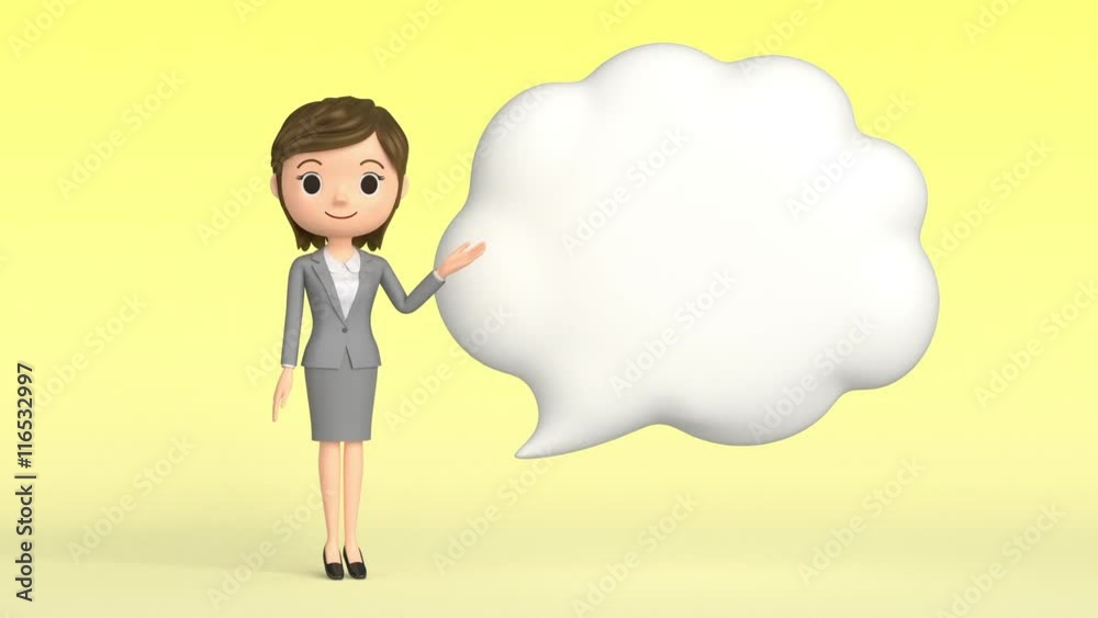 3D animation - Animation of a woman taking out a cloud for messages. 3D animation - Animation of a woman taking out a cloud for messages.