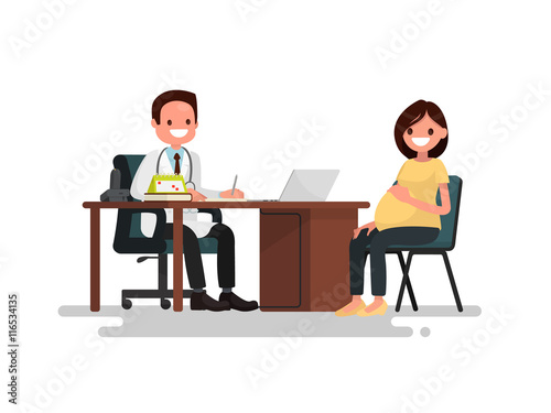 Pregnant woman on reception at the doctor. Vector illustration