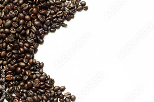 Roasted coffee bean as frame on white background