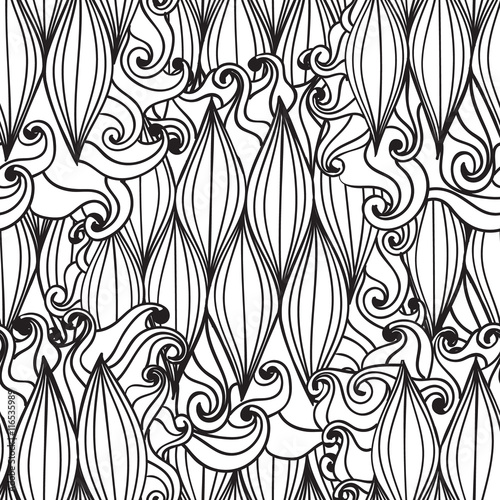 Seamless wave hand drawn pattern, waves background