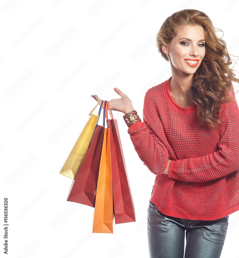 Photo of young sexy woman with shopping bags