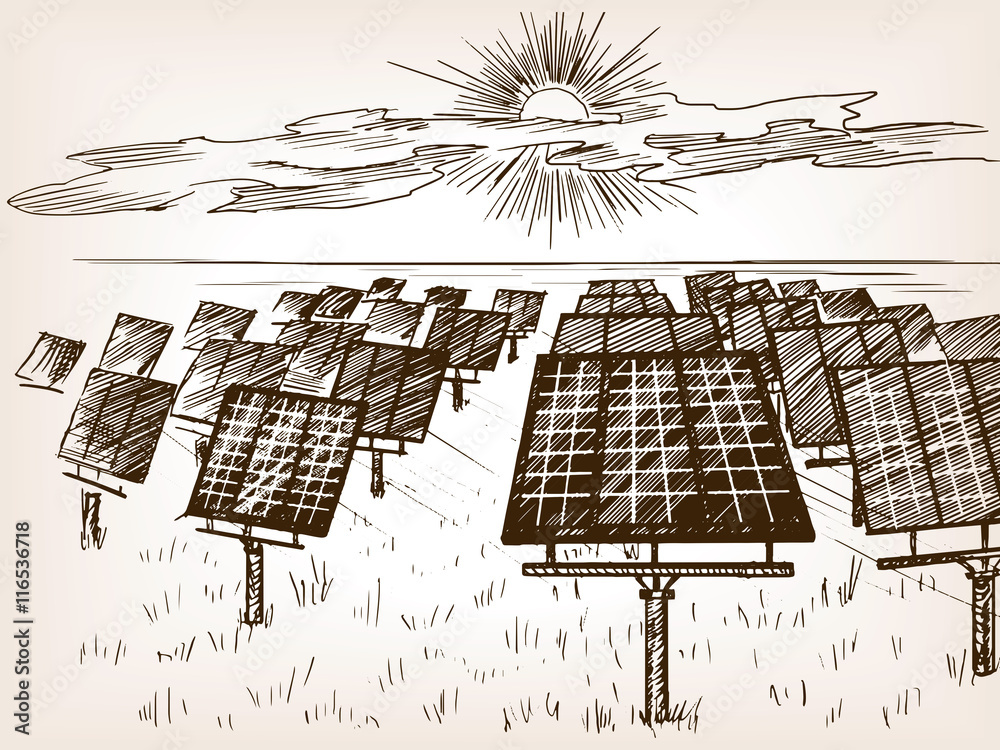 Solar power plant sketch vector illustration Stock Vector | Adobe Stock