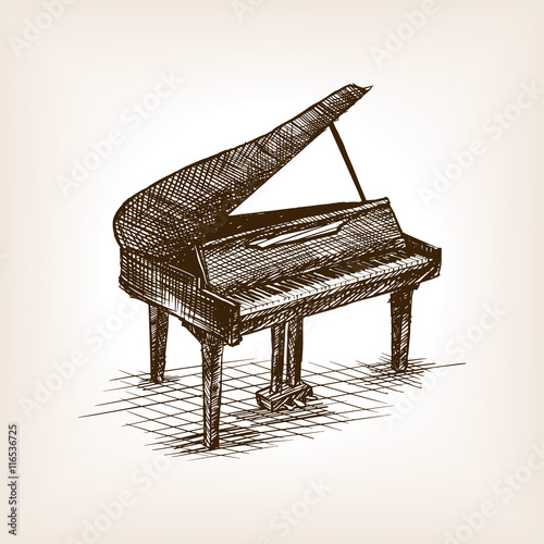 Grand piano hand drawn sketch style vector